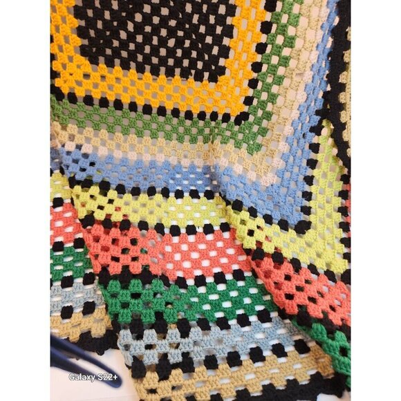 Handmade Crochet Granny Square Afghan Blanket 56x56 Rainbow Multicolor - Picture 5 of 7
